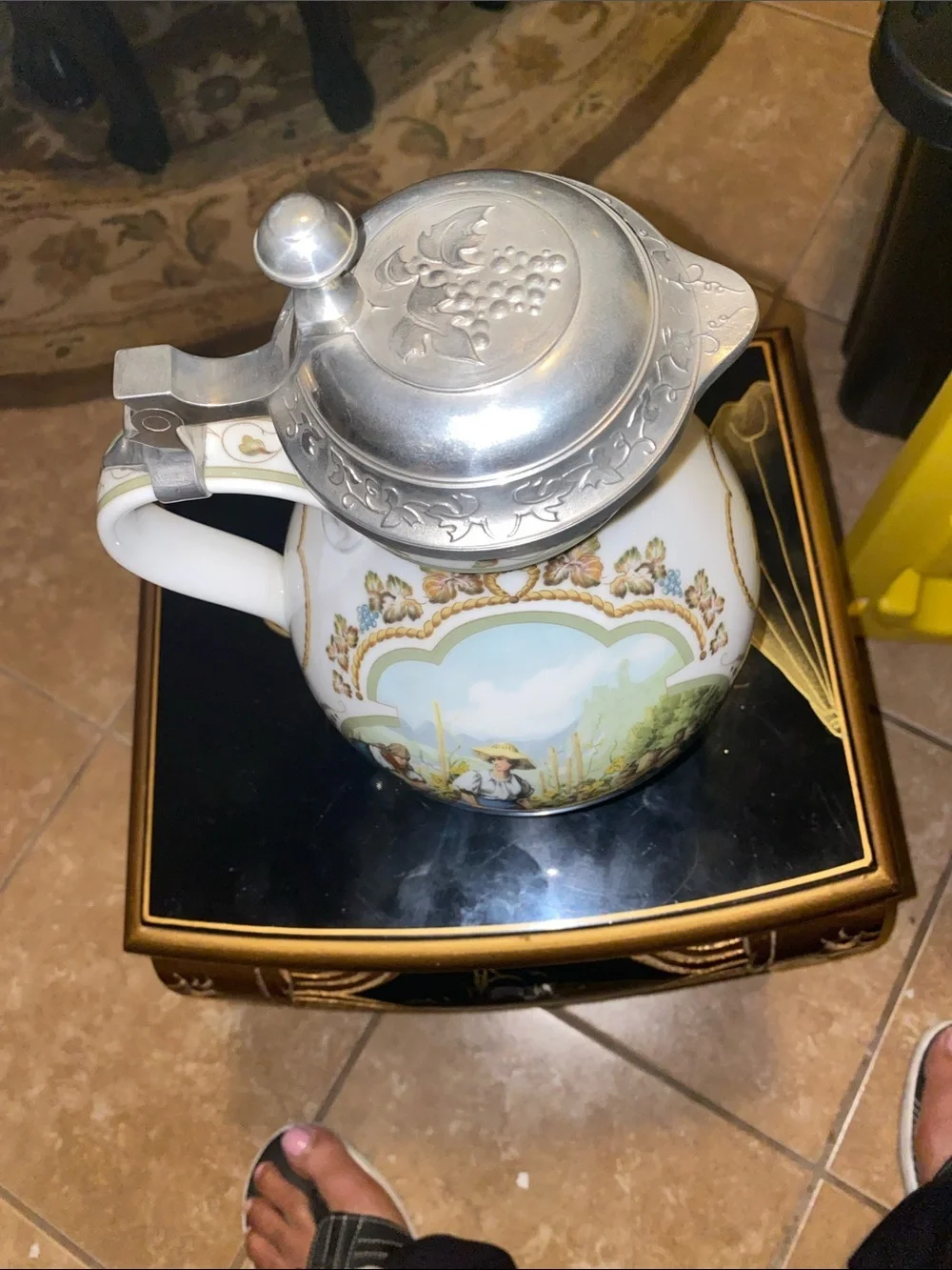 Franklin Mint 1984 German Porcelain Wine Stein Pitcher with Pewter Lid - Rare